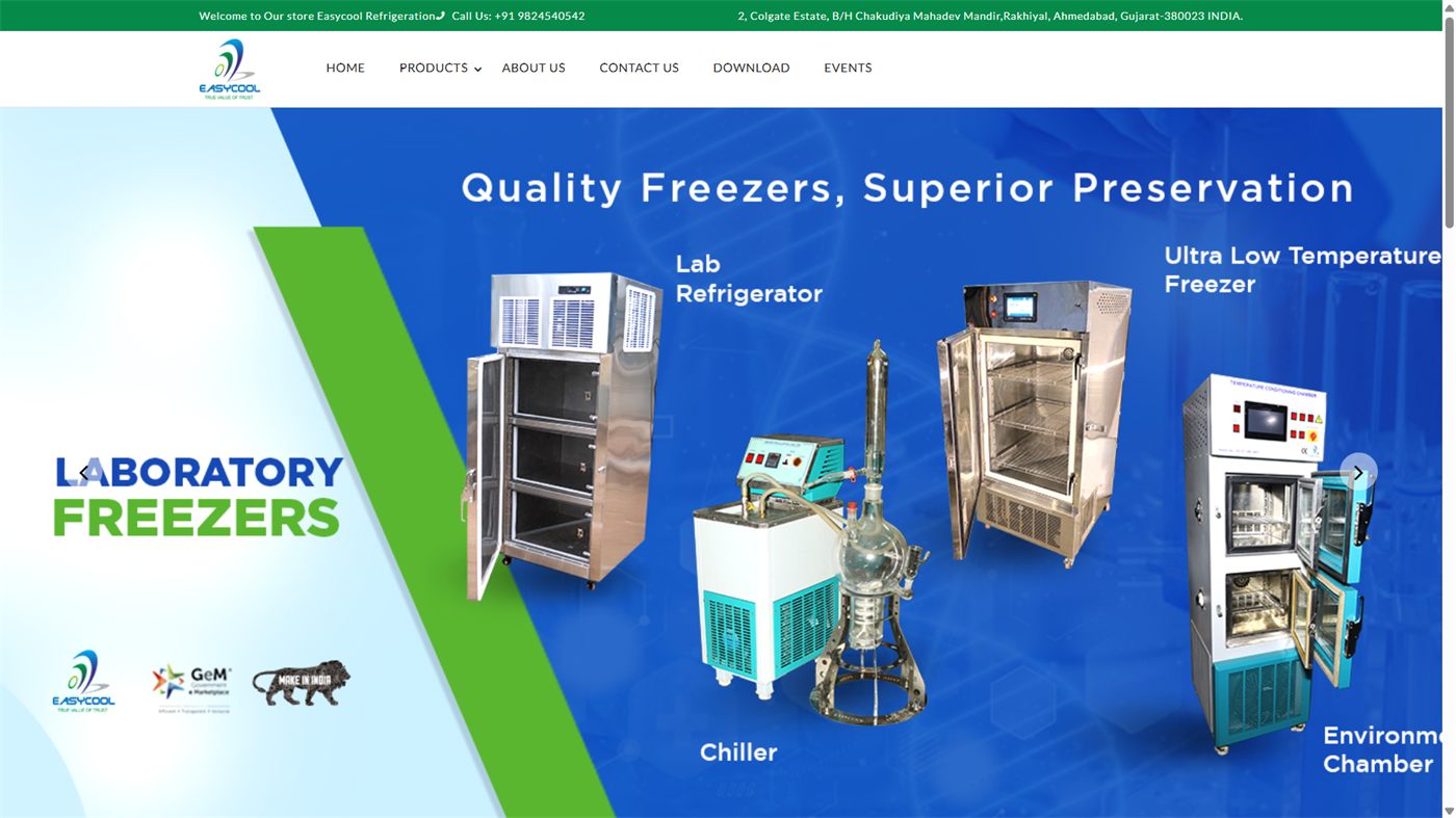 Product website for a cooling-equipment brand