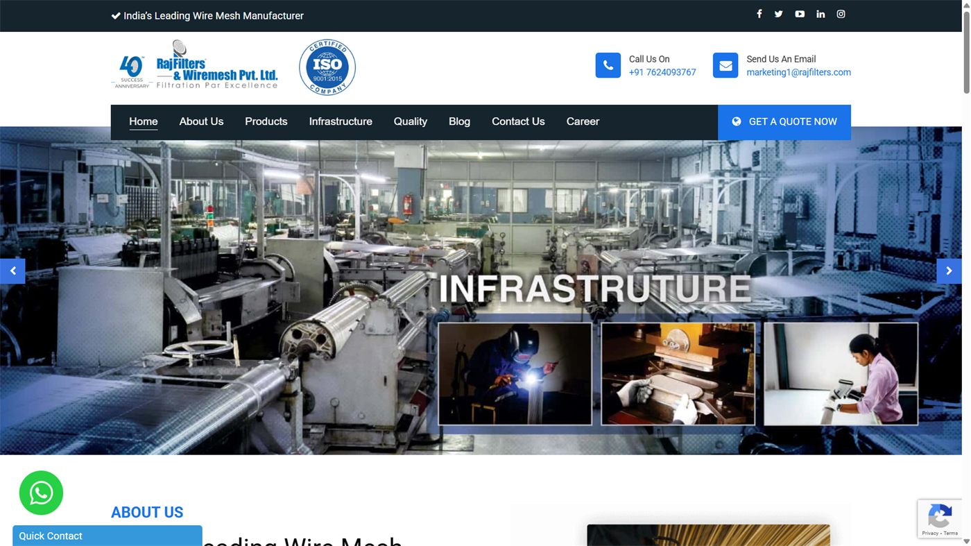 Raj Filters, India screen, Website & Mobile App Development by Sense Softech